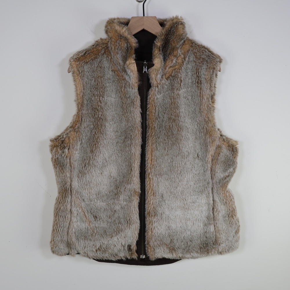 Vintage 2004 Gap Reversible Faux Fur Cotton Vest Large Y2K Gilet Brown